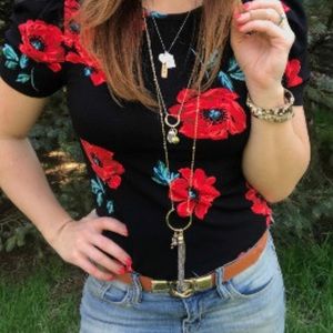 Express Floral Puff Sleeve Top, Size Small